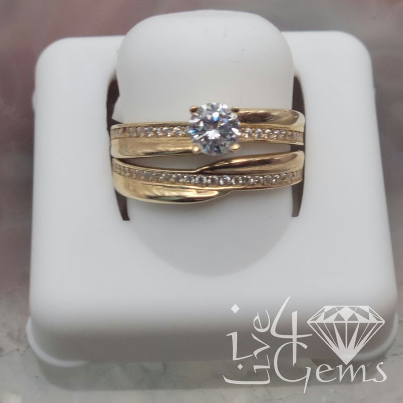 10kty Round Solitaire Fancy Bridal CZ Set