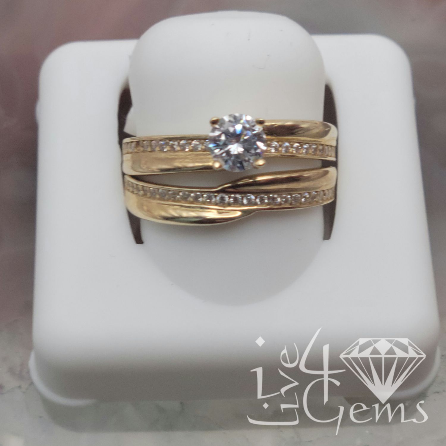 10kty Bridal Set CZ Swirl and Solitaire