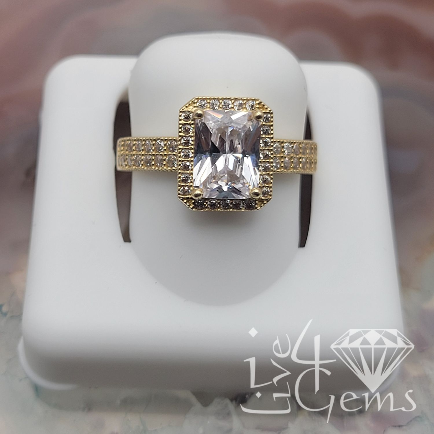 10kty Emerald Cut Cz Double Row Ring