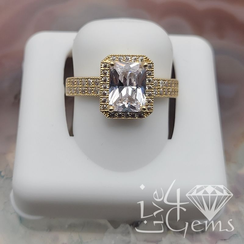 10kty Emerald Cut Cz Double Row Ring