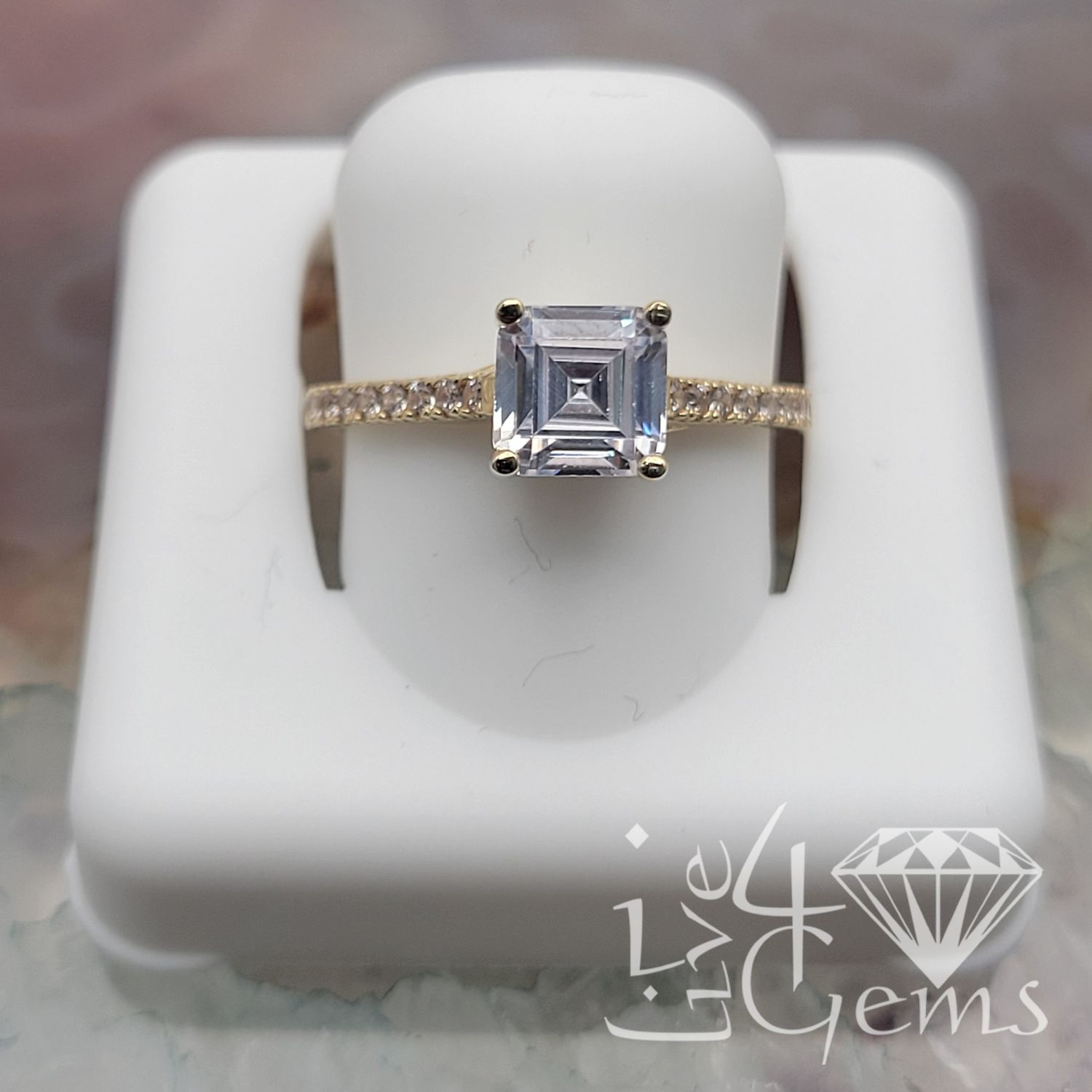 10kty Single Asscher Cut Soltaire CZ Ring