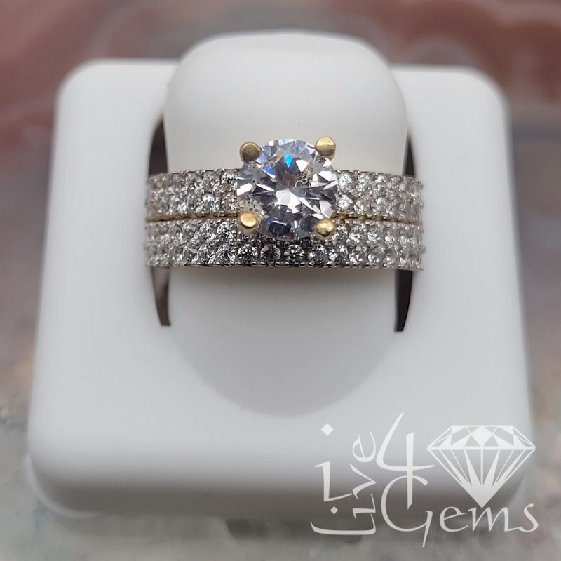 10kty Double Row Round Solitaire Bridal CZ Set