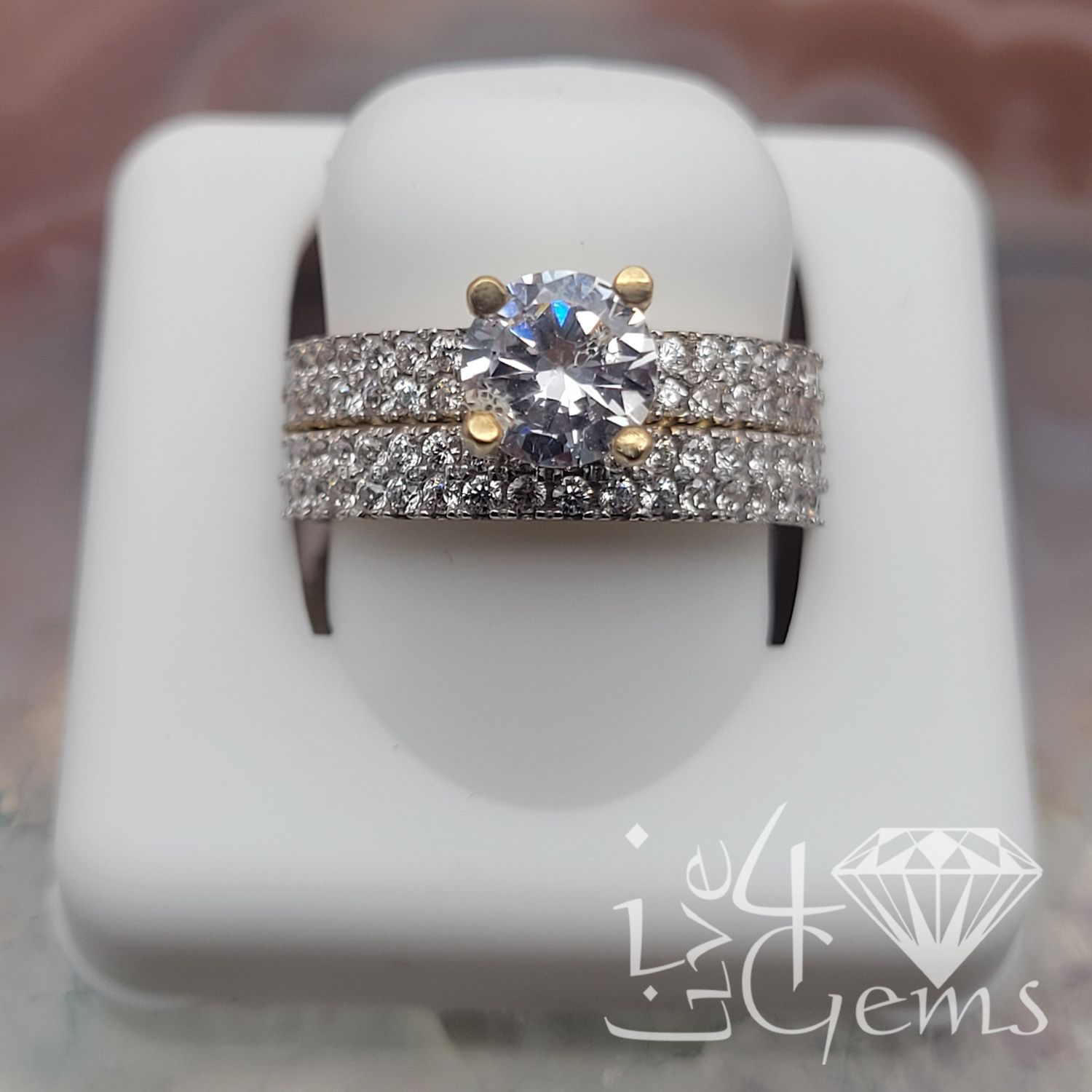 10kty Double Row Cz Round Solitaire Bridal Set
