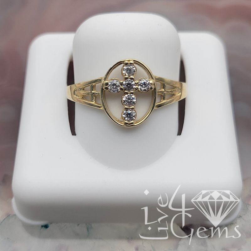 10kty  Cz Cross Ring S8.5