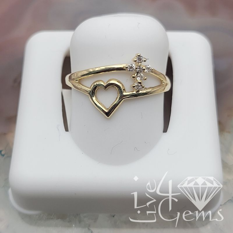 10kty Heart Cross CZ Ring S6.5