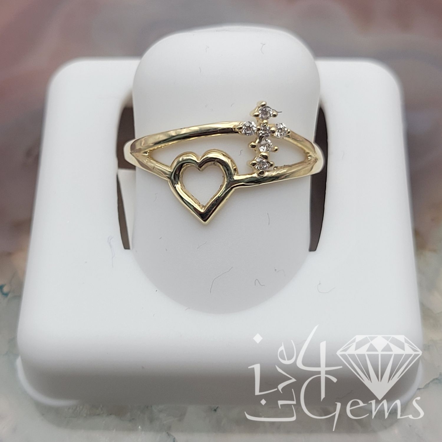 10kty Cz Cross Heart Ring S6.5
