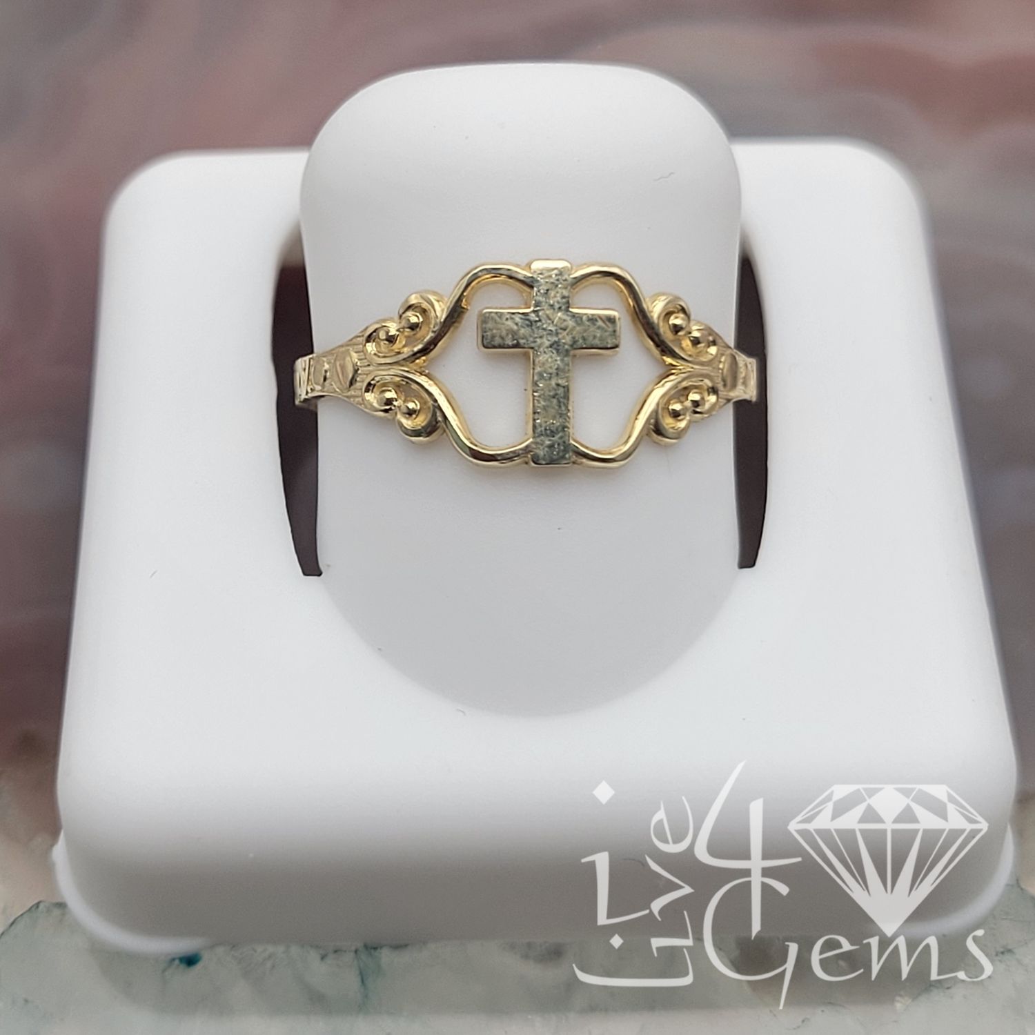 10kty Cross Filigree Pattern Ring