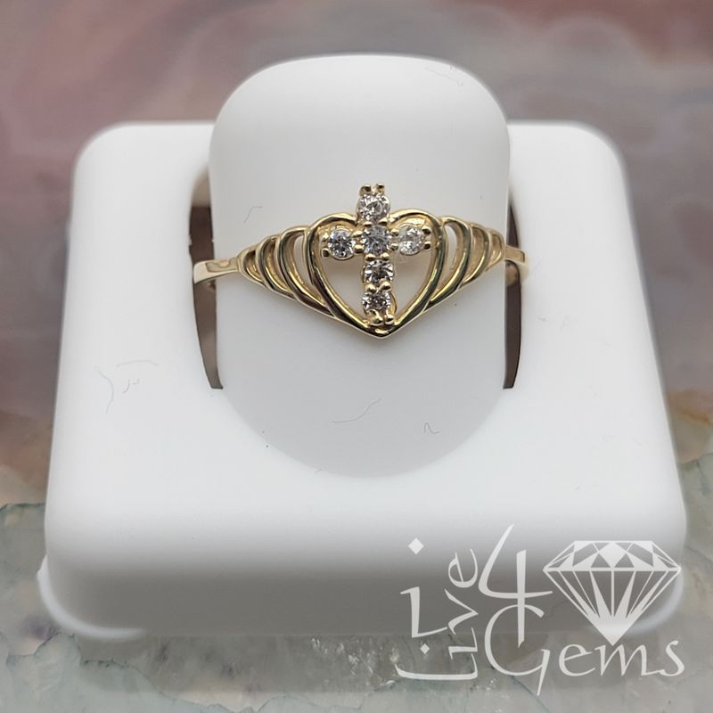 10kty Fancy Cross Heart CZ Ring S8