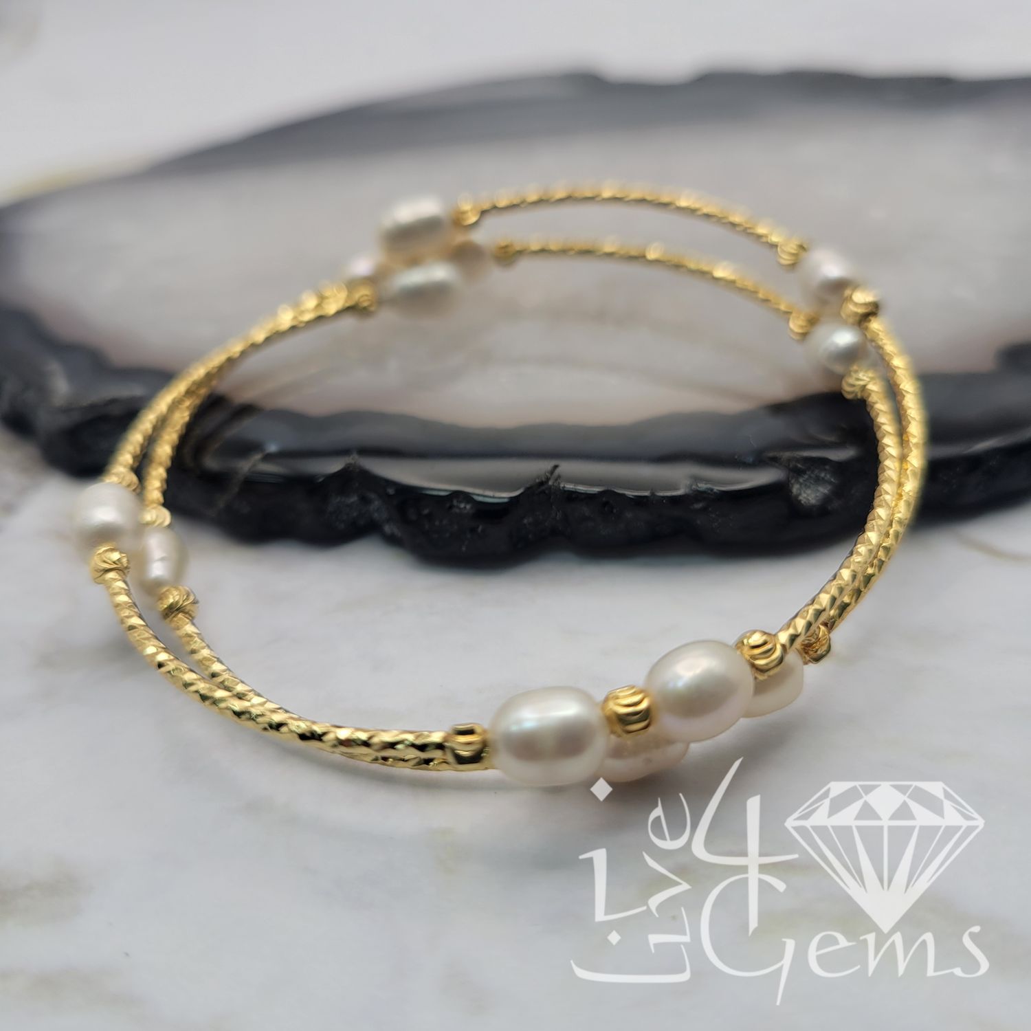 Freshwater Pearl Wrap Bracelet Gold Toned