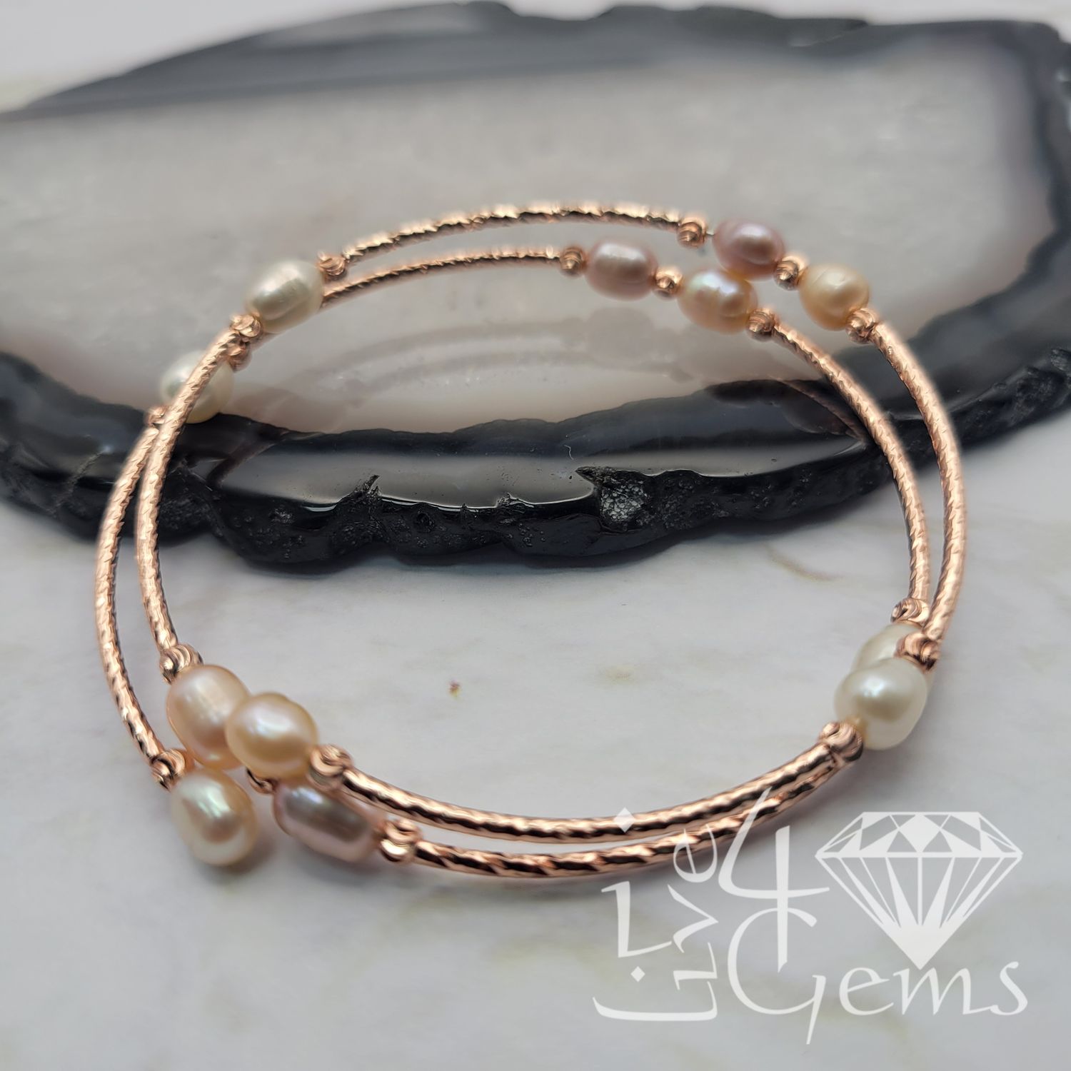 Freshwater Pearl Wrap Bracelet Rose Gold Toned
