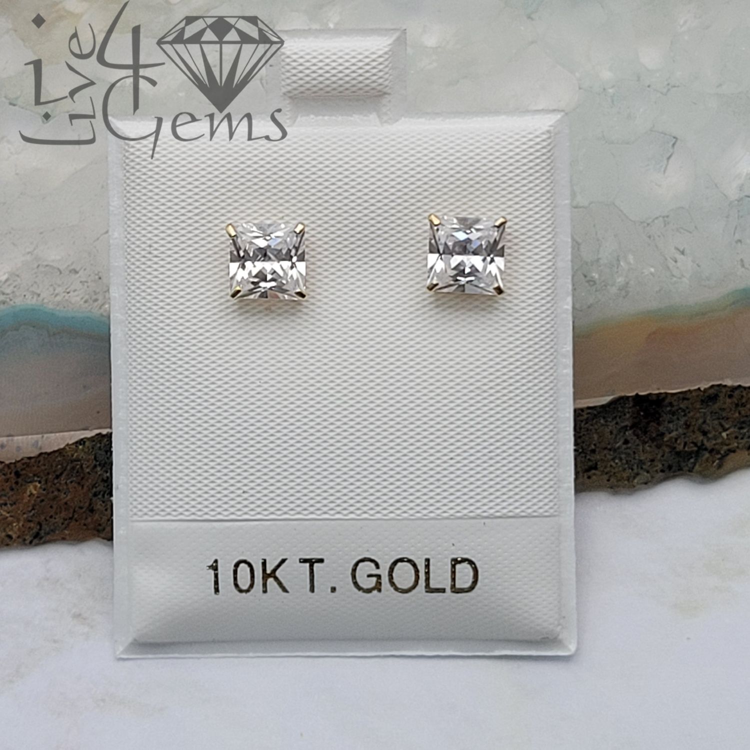 10kty 6x6mm Square Cz Stud