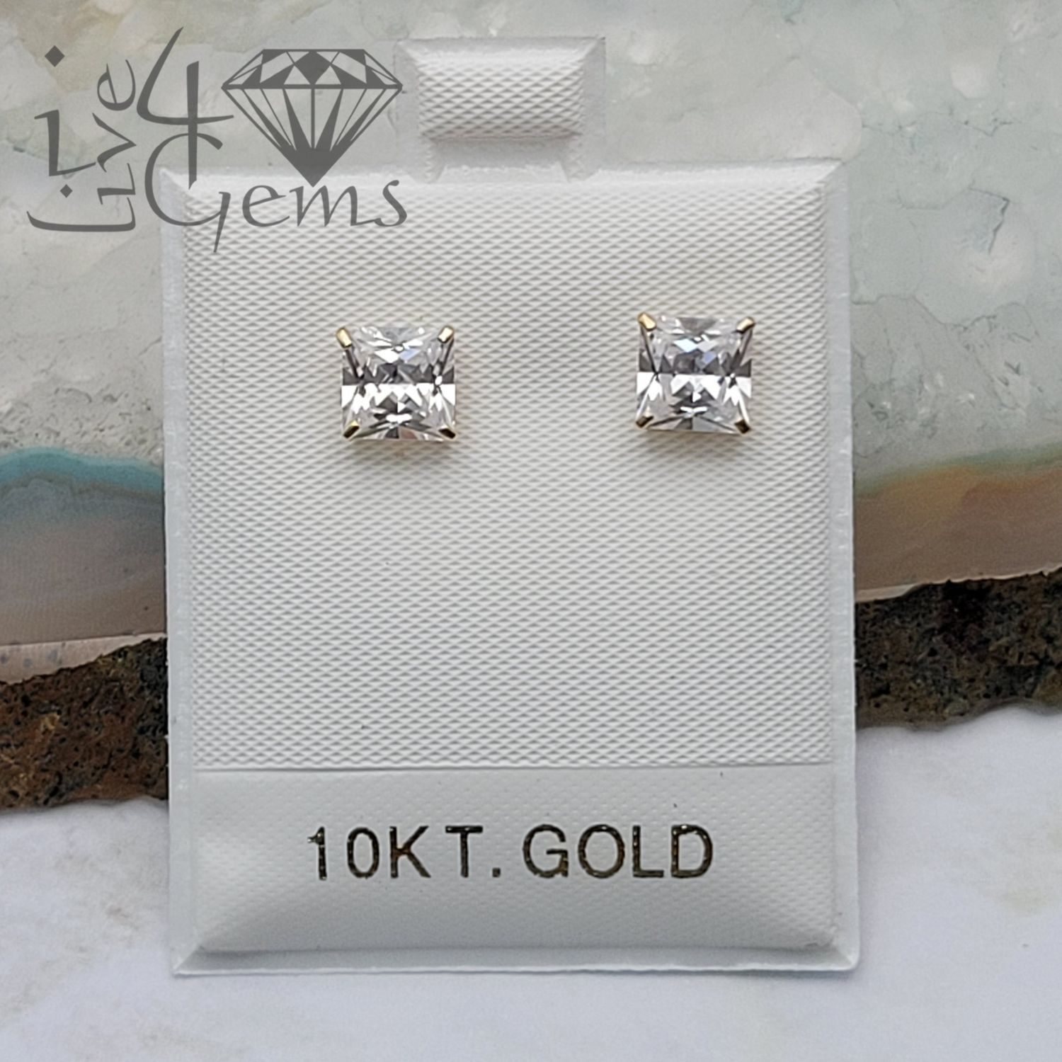 10kty 7x7mm Square Cz Stud