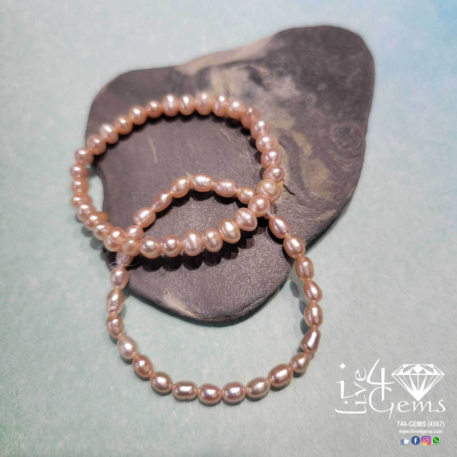 Pearl Bracelet kids , Color: Pink Rice Pearl