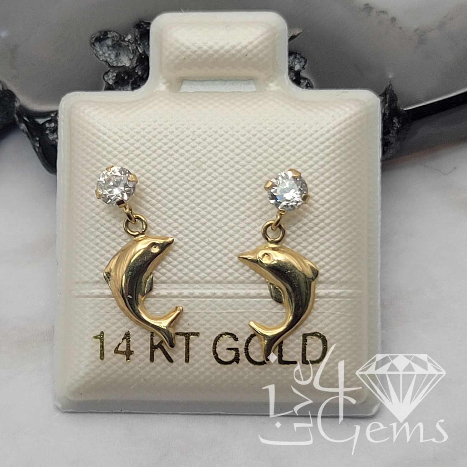 14kty CZ Hanging Screwback Earring