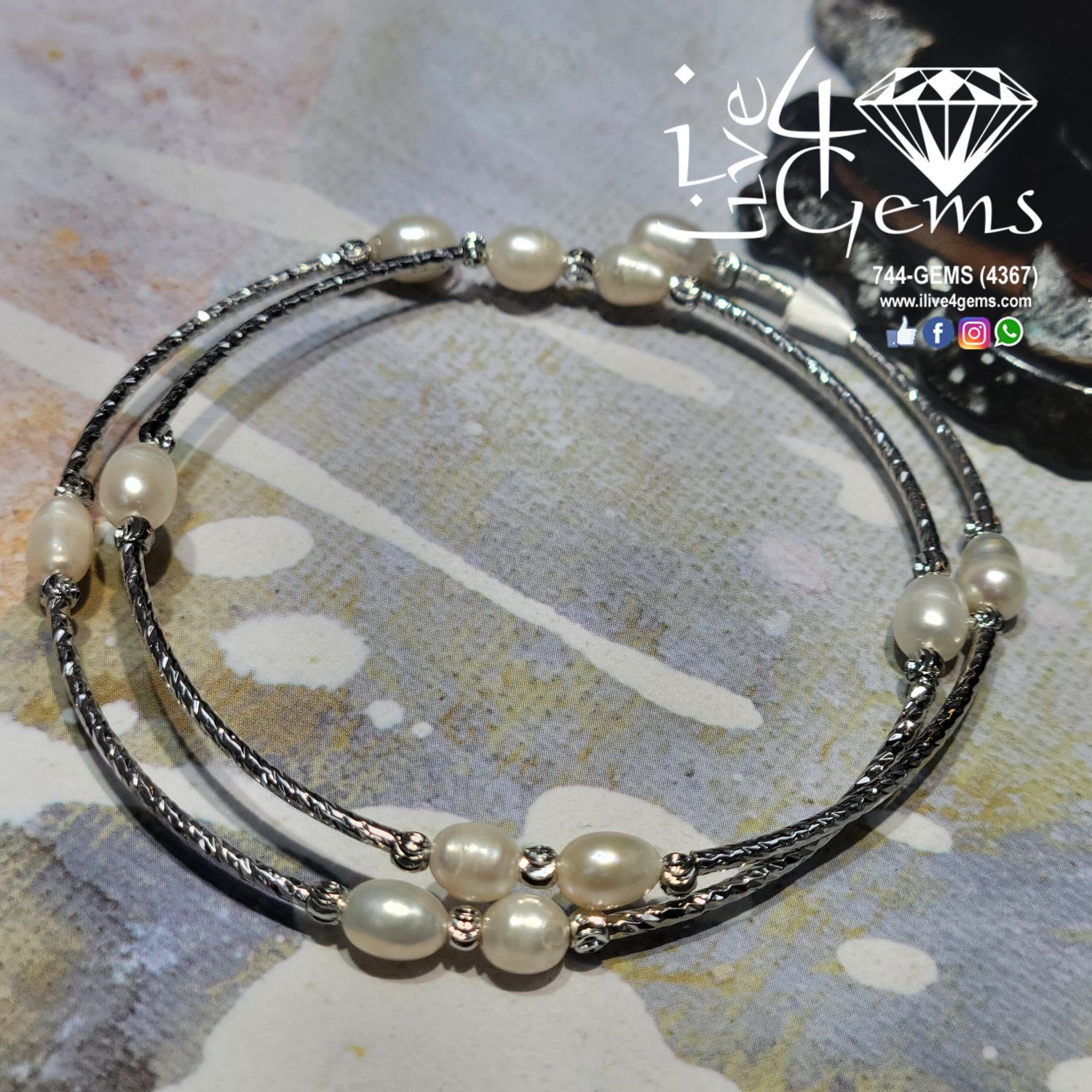 Freshwater Pearl Wrap Bracelet Rose Silver Toned
