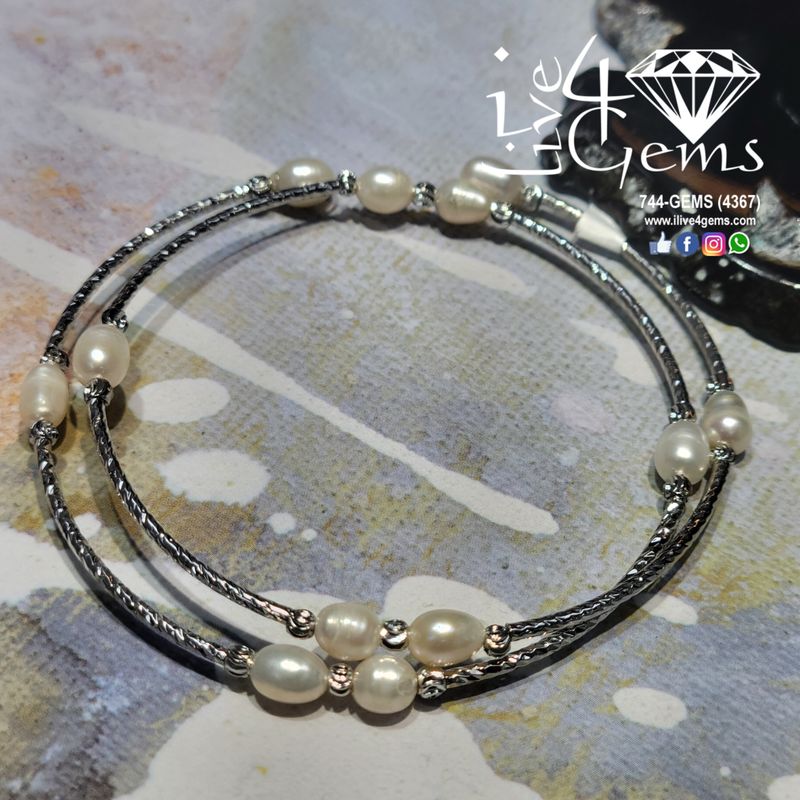 Freshwater Pearl Wrap Bracelet Rose Silver Toned