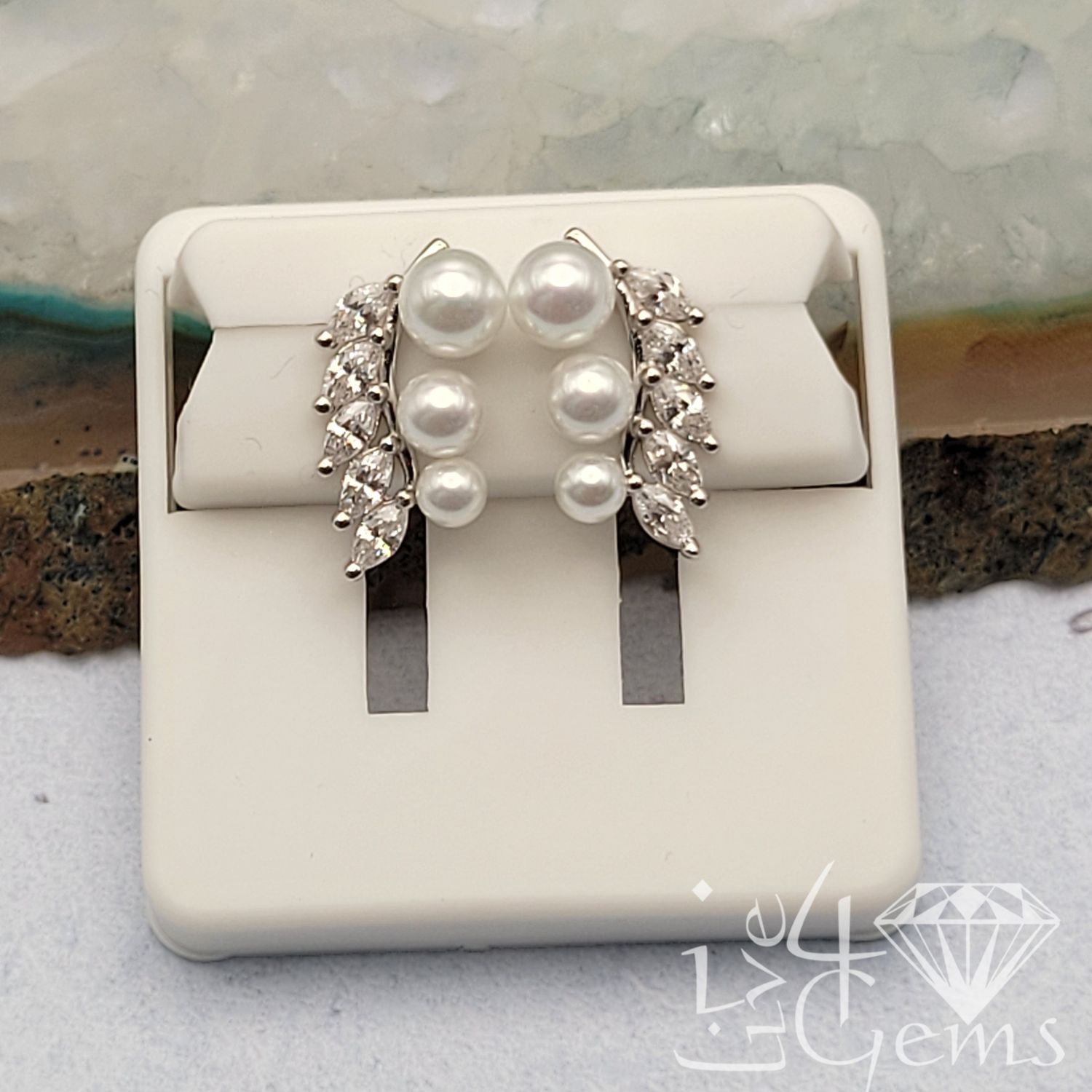 Silver Triple Pearl and CZ Stud