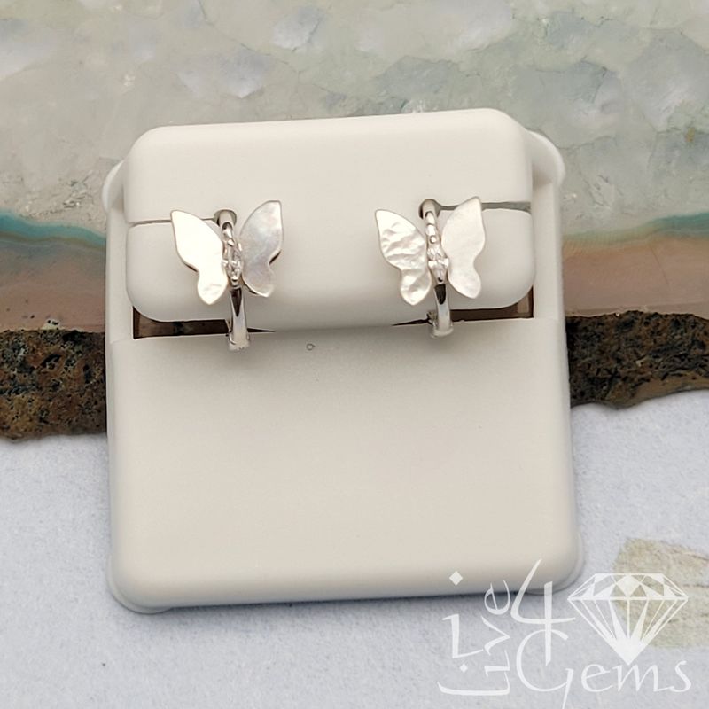 Silver Huggie Mother of Pearl Butterfly