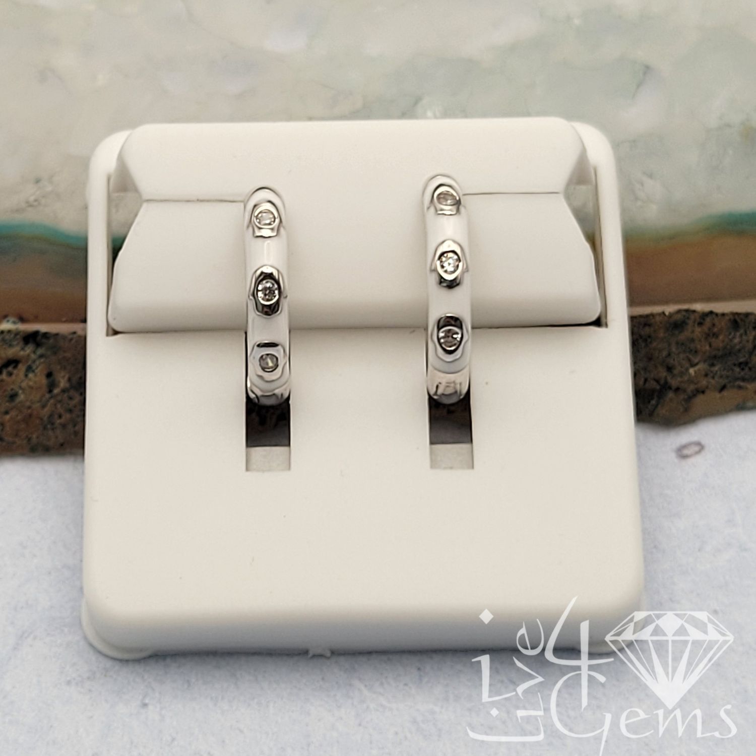 Silver White Enamel CZ Hoop