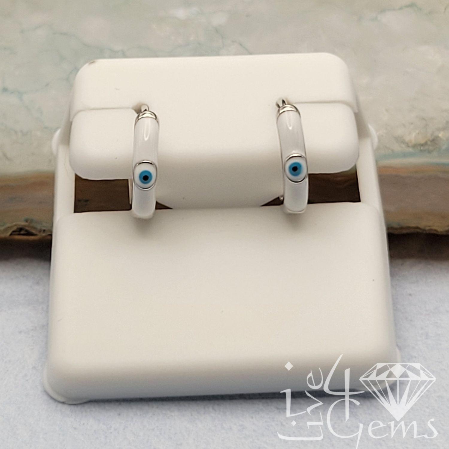 Silver White and Blue Enamel Hoop