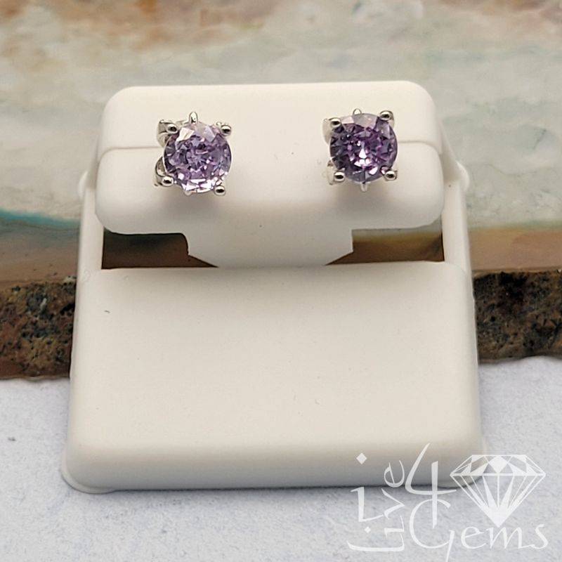 Silver 6mm Purple and White CZ Tulip Setting Stud
