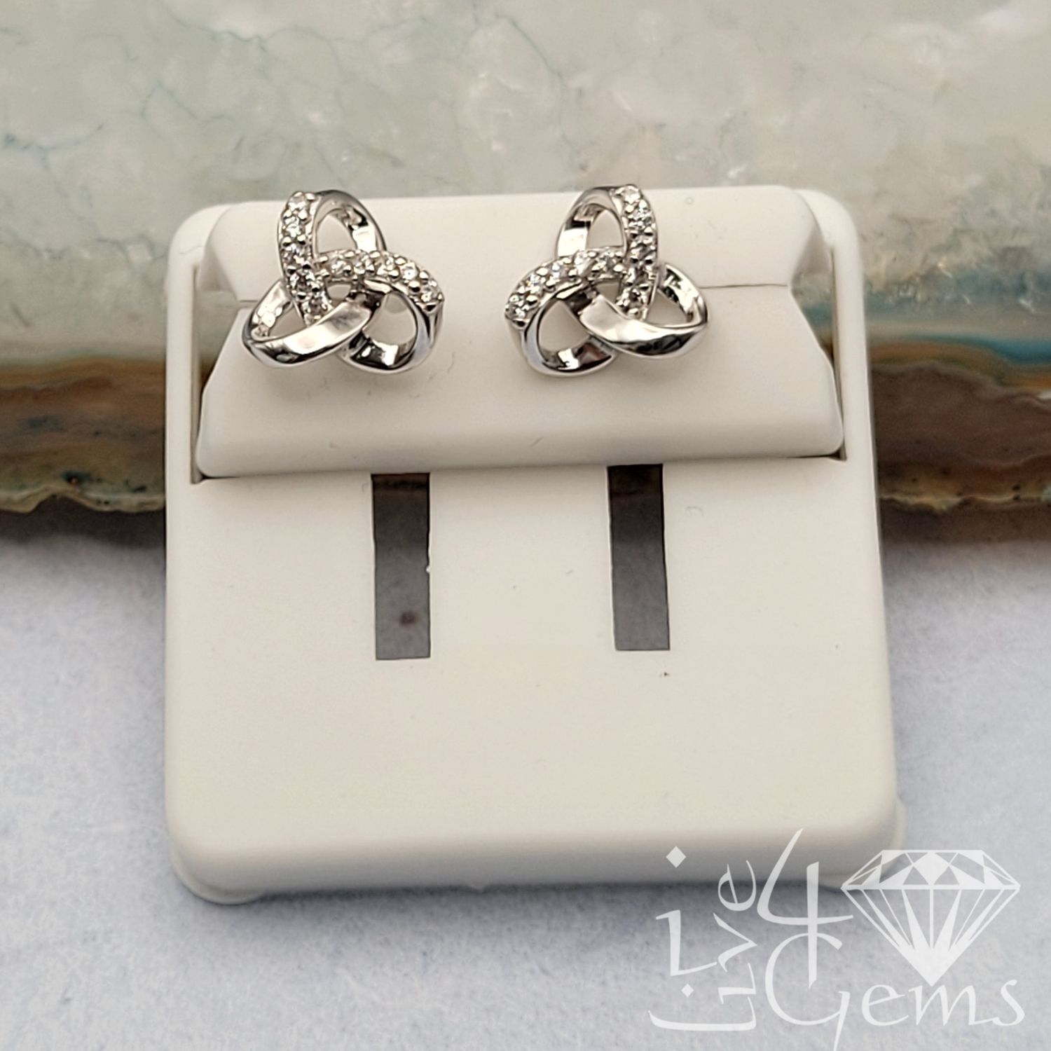 Silver Celtic Knot CZ Pattern Stud