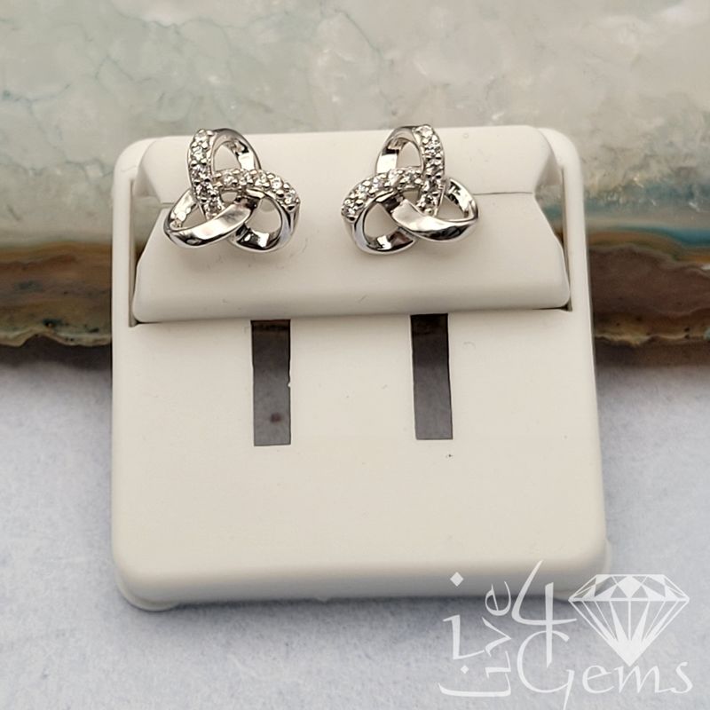 Silver Celtic Knot CZ Pattern Stud