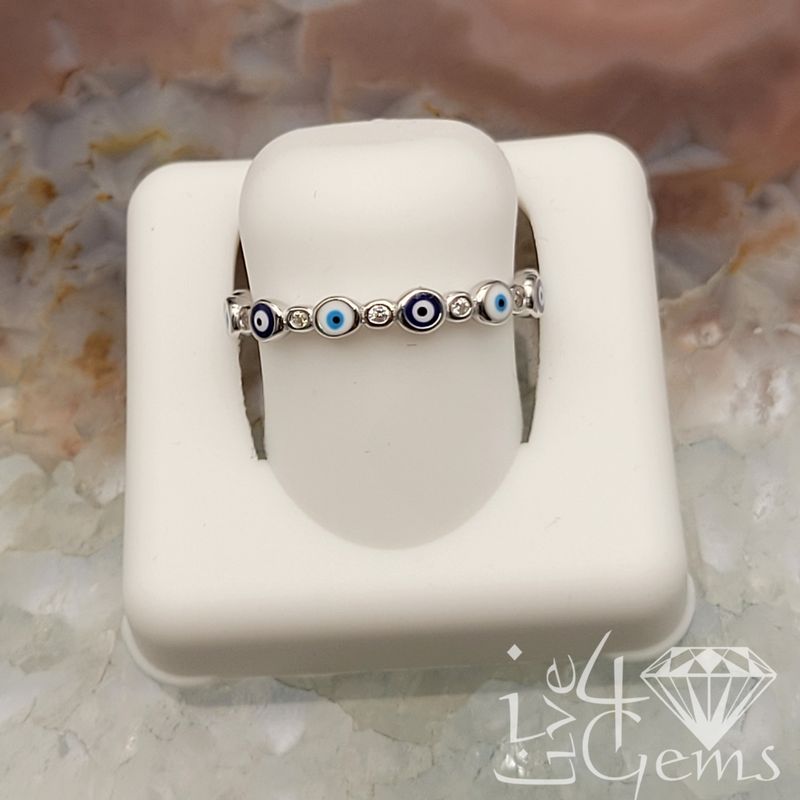 Silver Eternity CZ  Evil Eye Band Size
