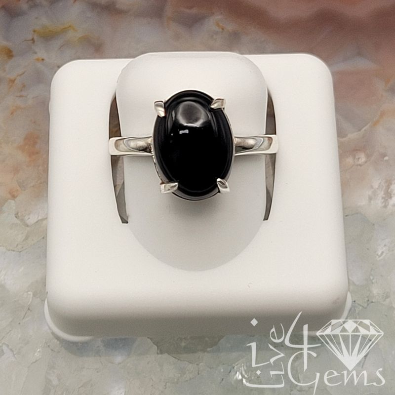 Silver BLack Onyx Oval Ring Size 8