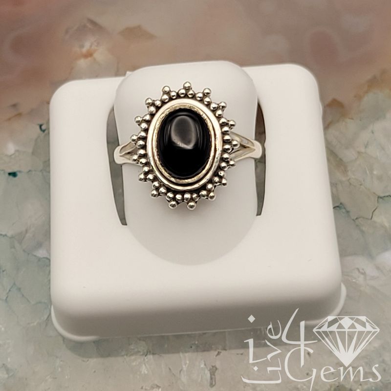 Silver Onyx Oval Halo Ring