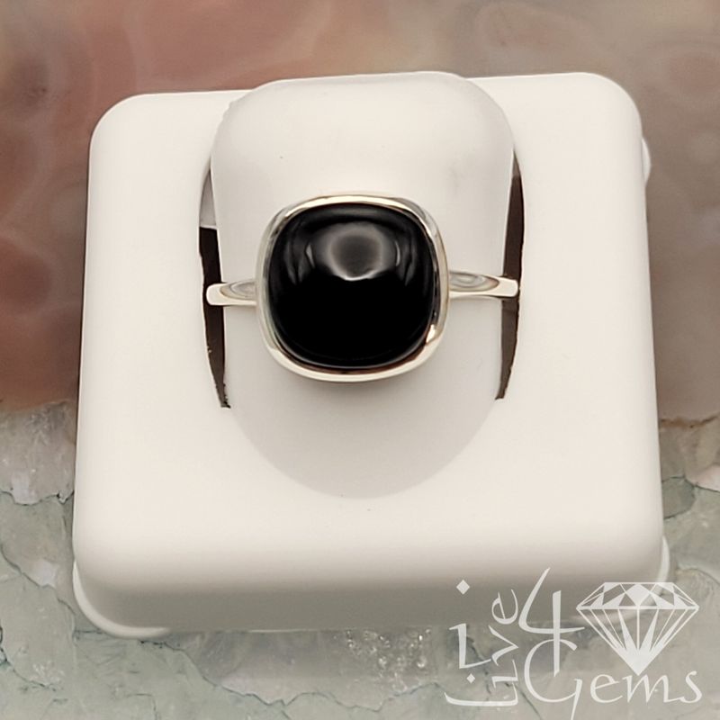 Silver Onyx Cushion Cut Ring Size 8