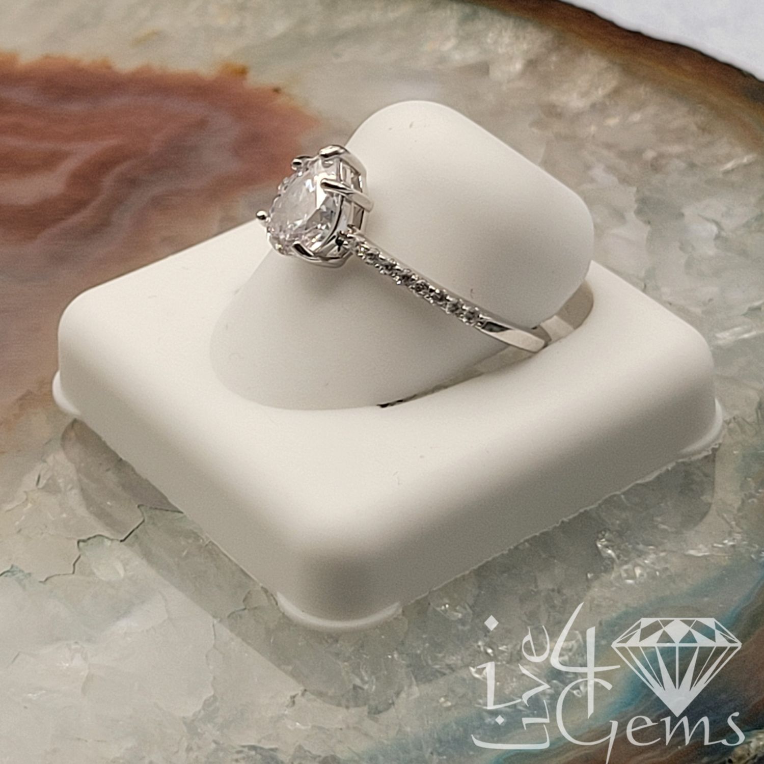 Silver CZ Pear with CZ on Band Ring Size 9