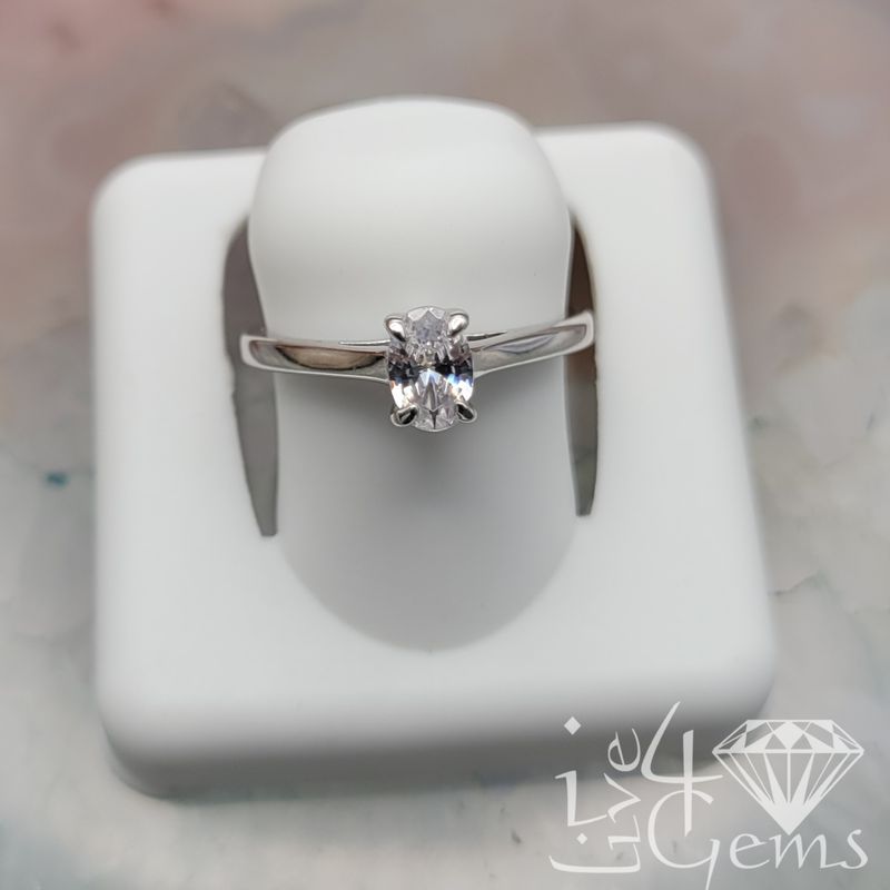 Silver CZ Oval Ring Size 8
