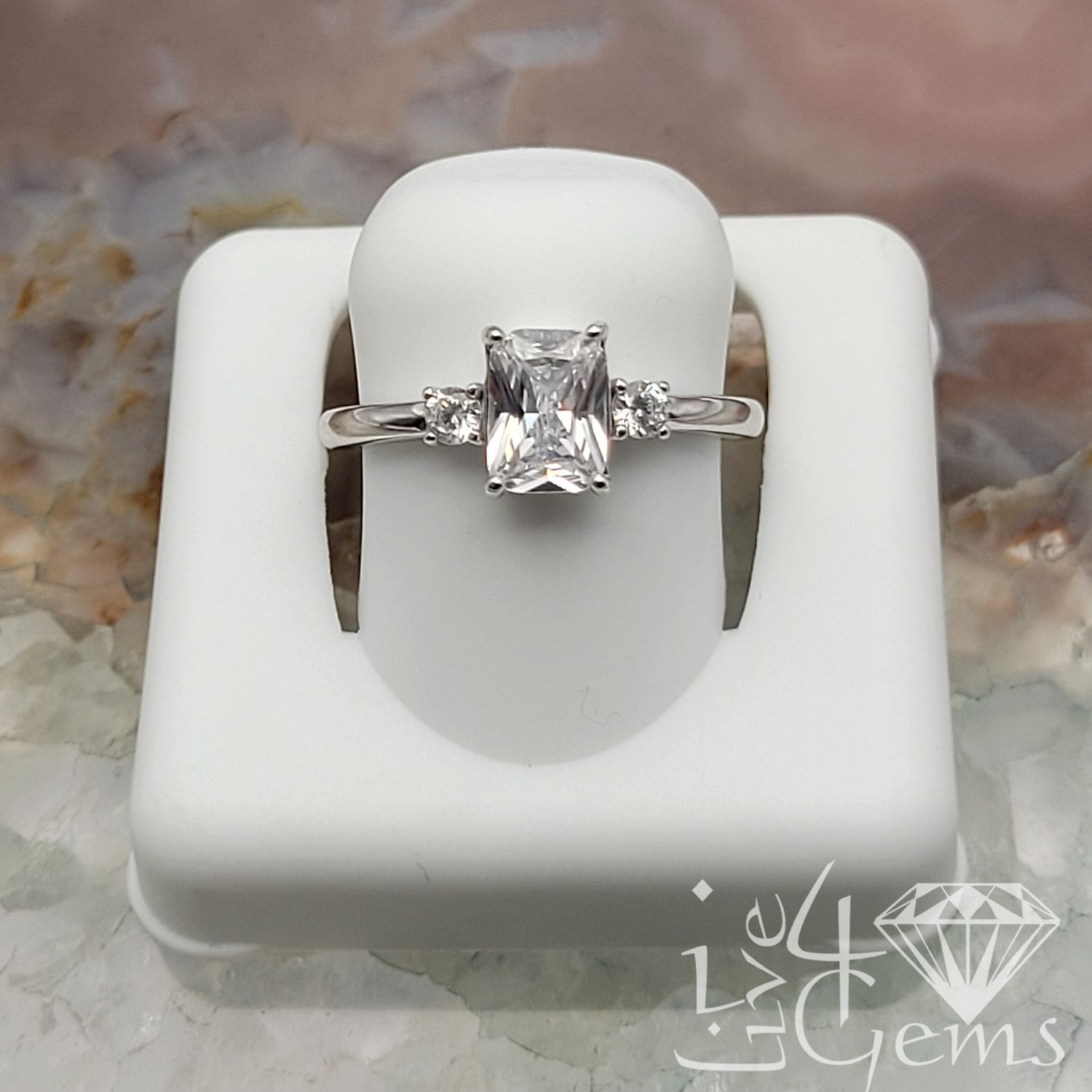 Silver Brilliant Cut CZ with 2 Round Ring Size 9