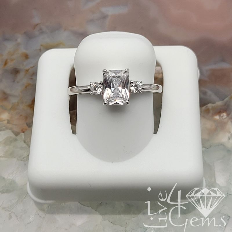 Silver Brilliant Cut CZ with 2 Round Ring Size 9
