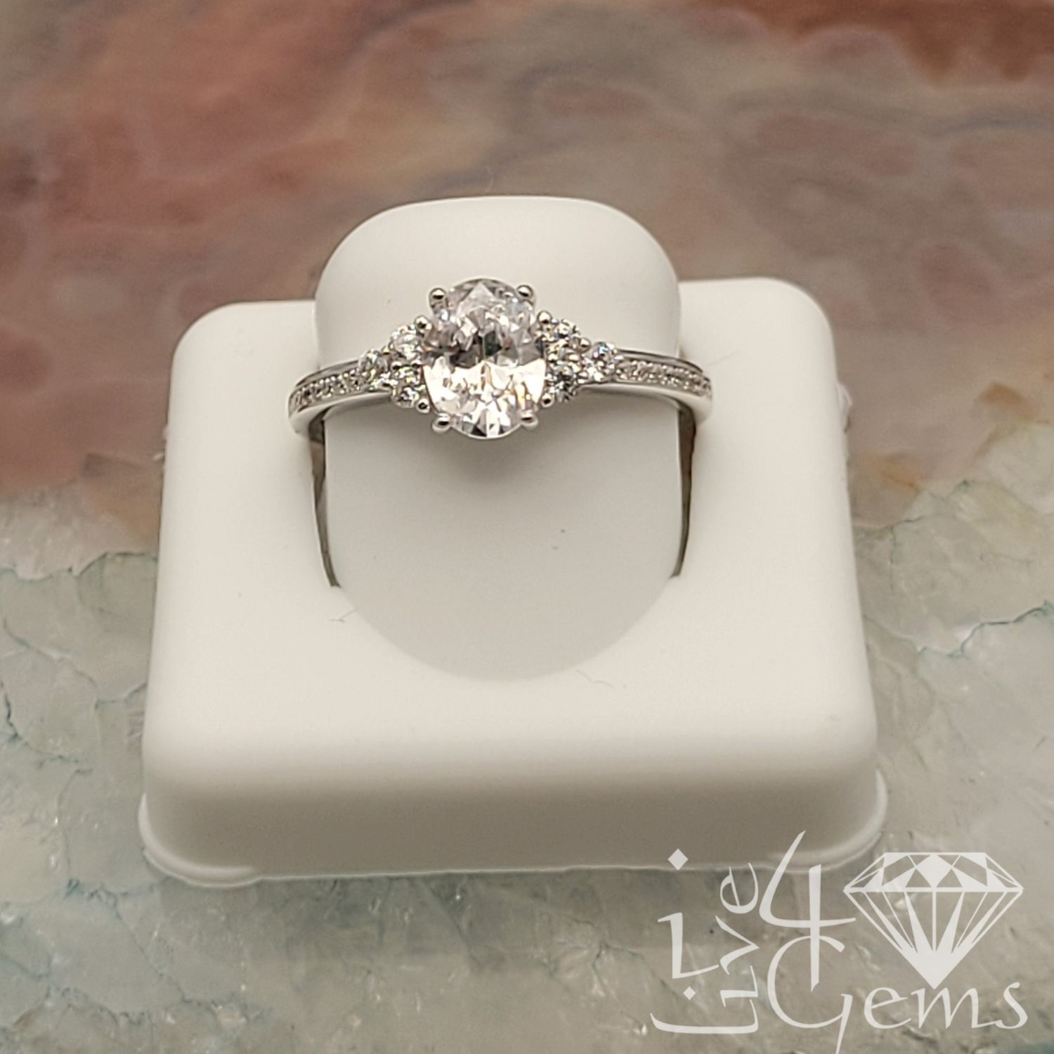 Silver Oval CZ with 2 Round Ring Size 9