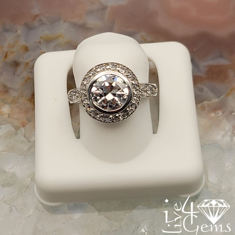 Silver Round Halo CZ Ring