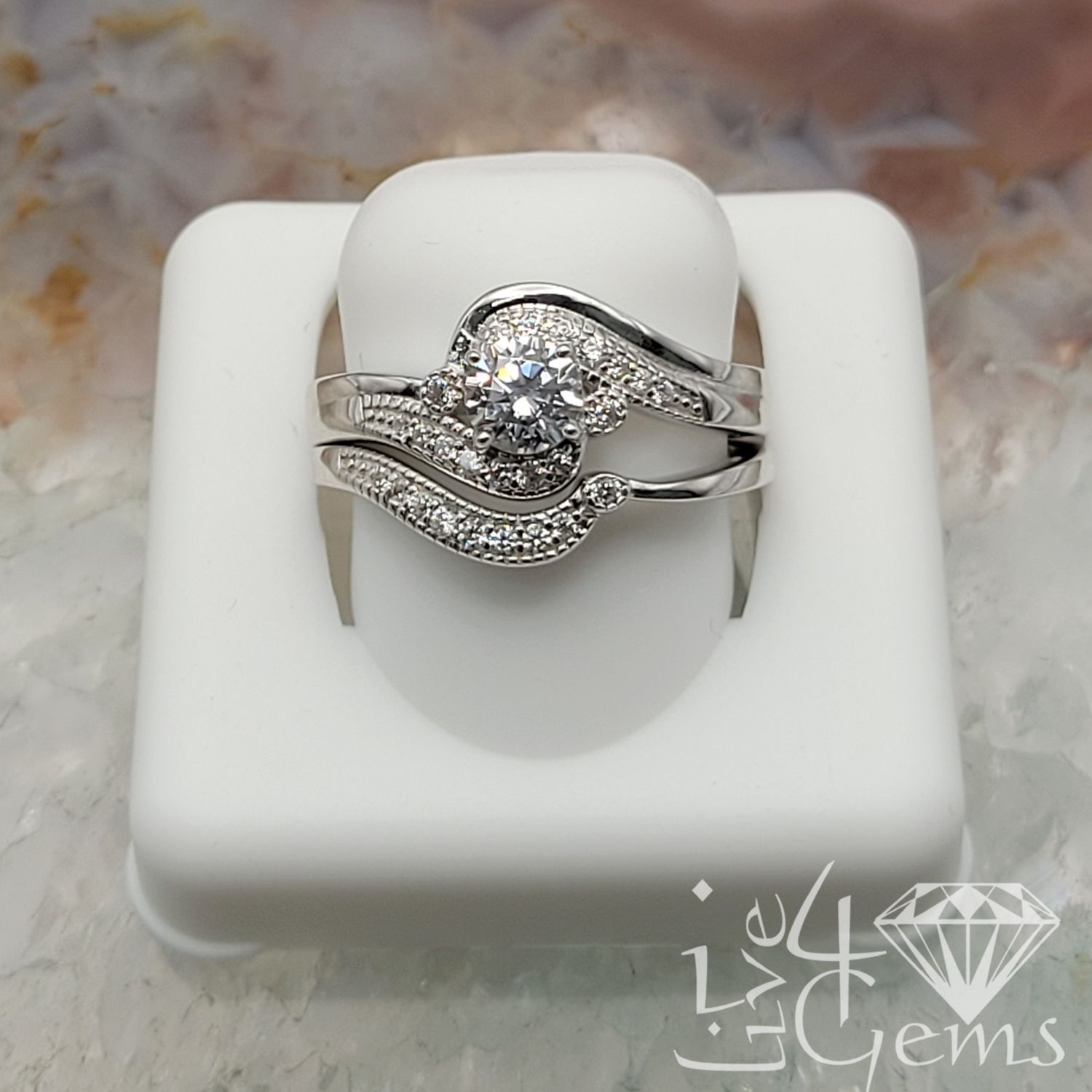 Silver CZ Twist Bridal Set Size 6