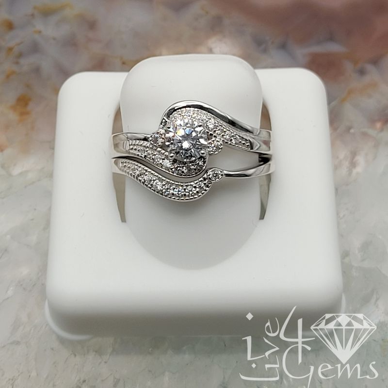 Silver CZ Twist Bridal Set Size 6