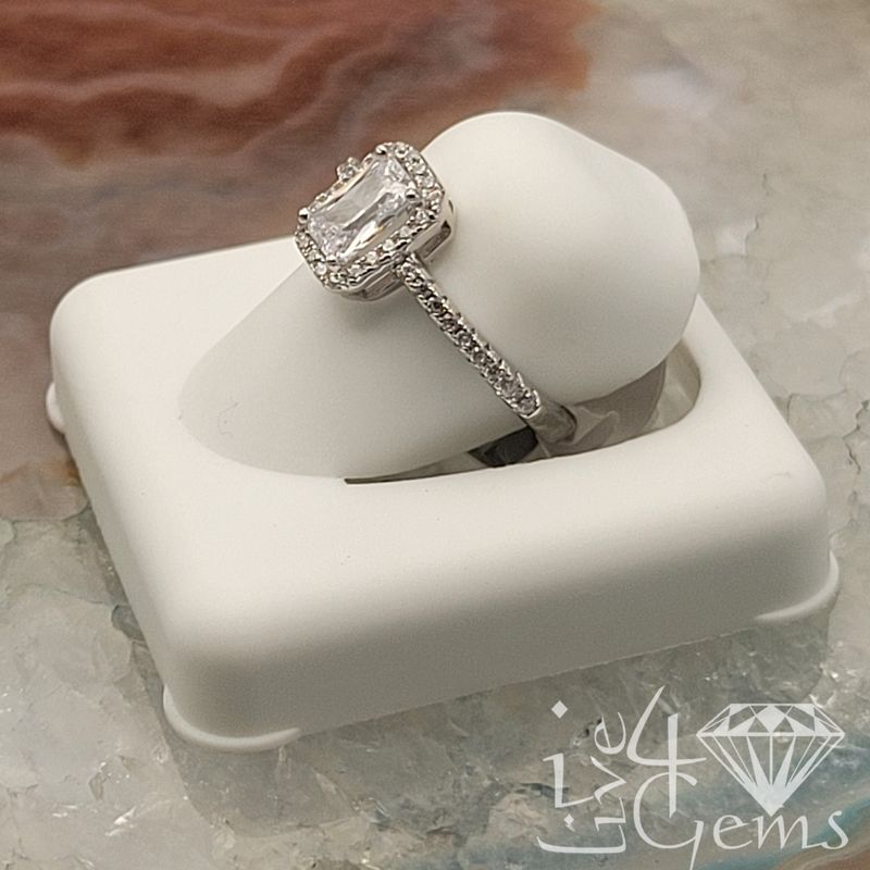 Silver CZ Brilliant Cut Halo with CZ on Band Size 5