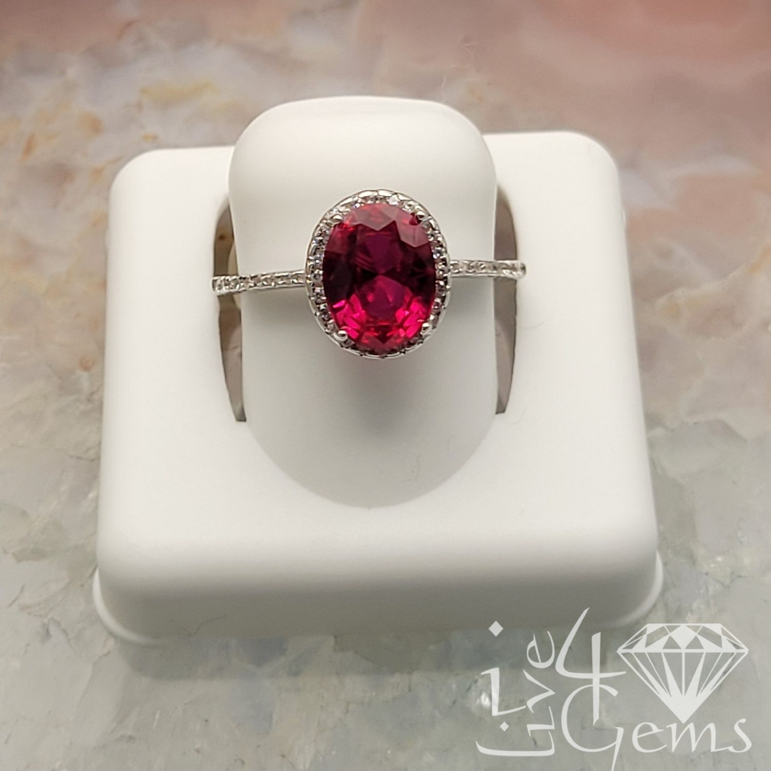 Silver Red CZ Oval Ring