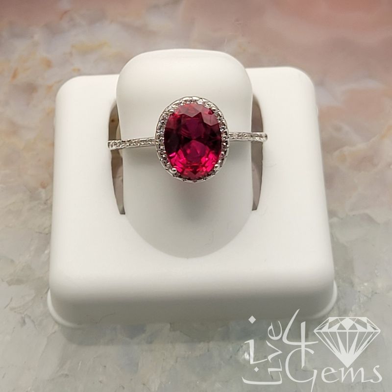Silver Red CZ Oval Ring