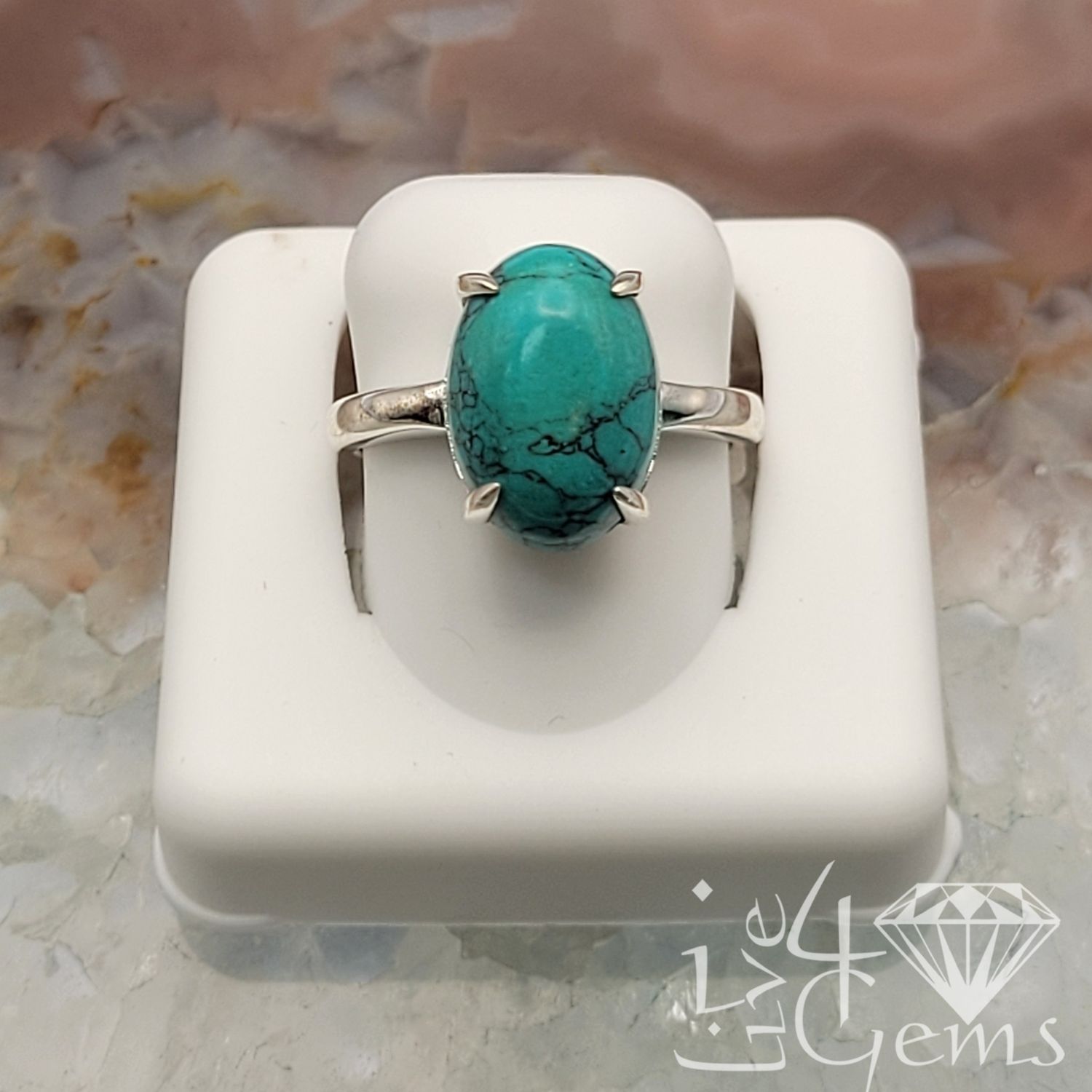 Silver Turquoise Oval Ring Size 8