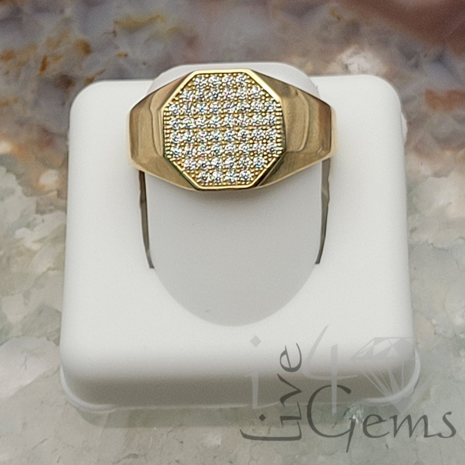 10kty Octagon Cz Mens Band
