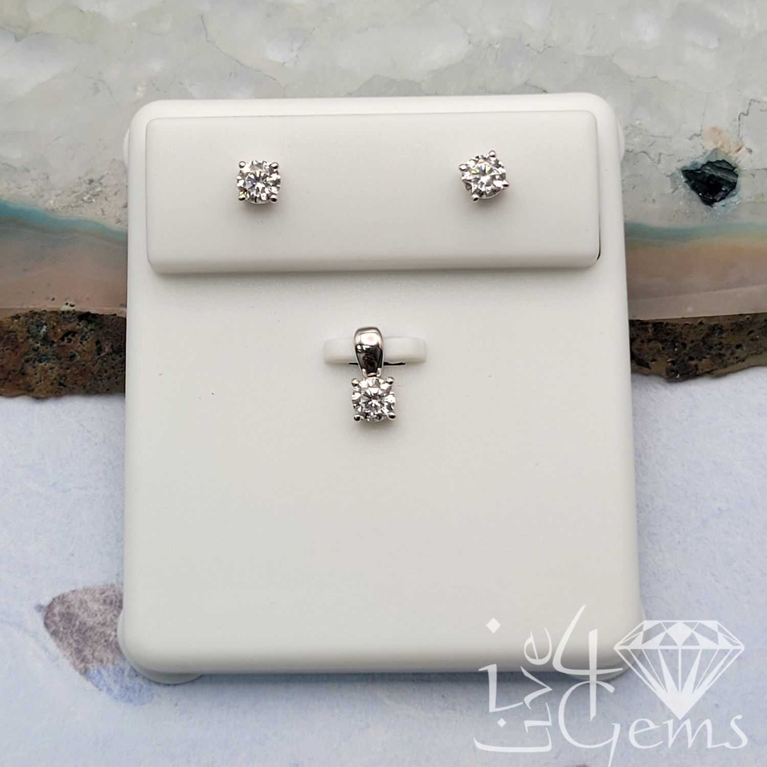 Silver CZ 4mm Round Earring and Pendant