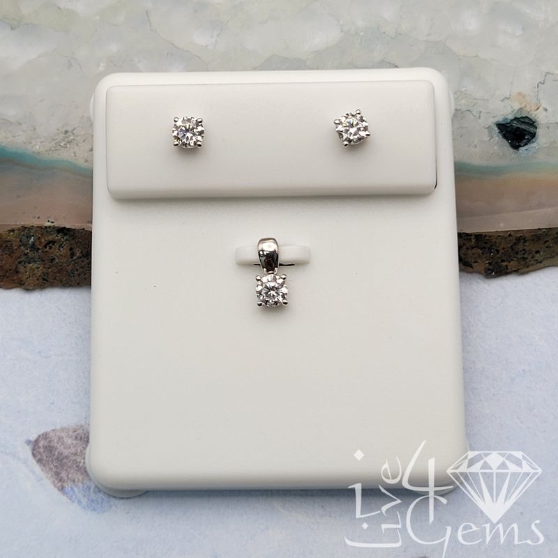 Silver CZ 4mm Round Earring and Pendant