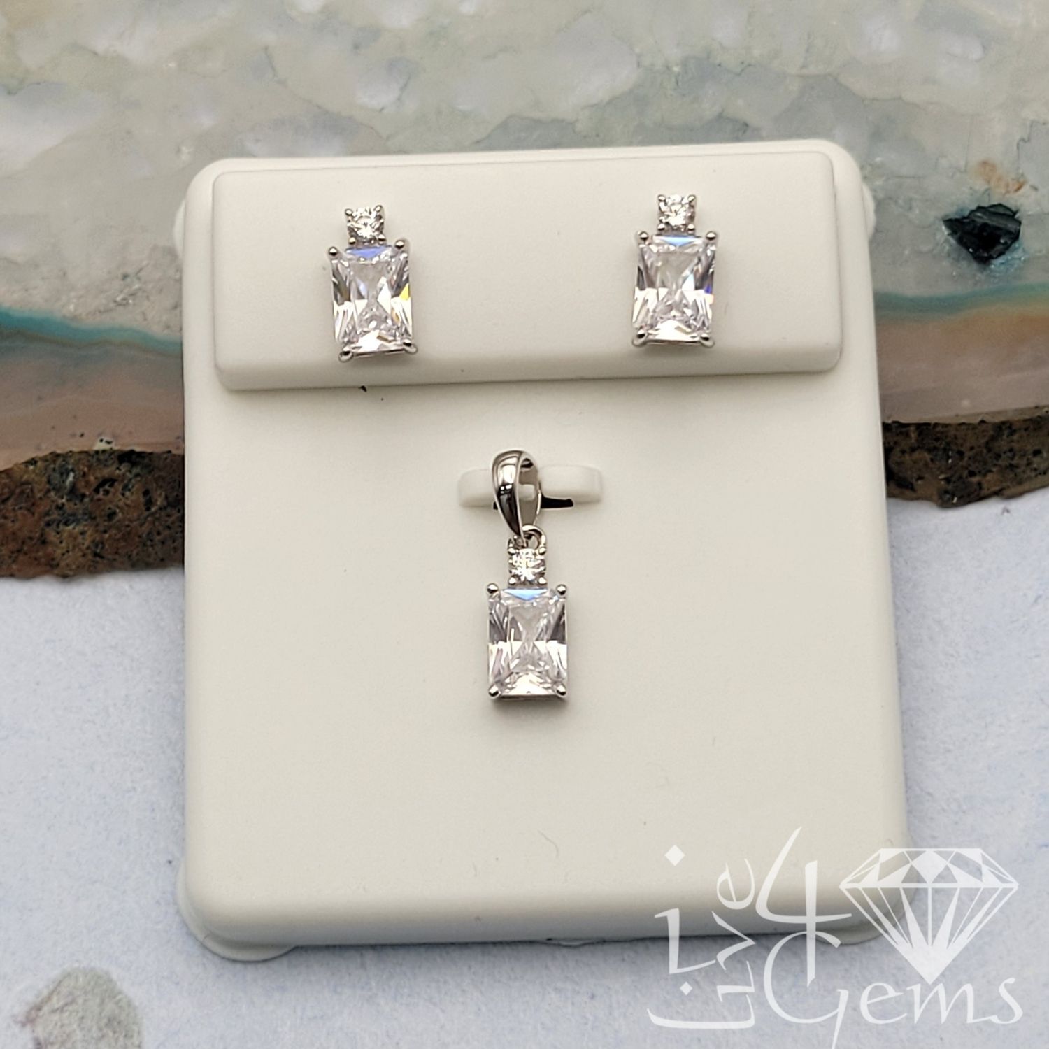 Silver CZ Brilliant Cut Earring and Pendant Set