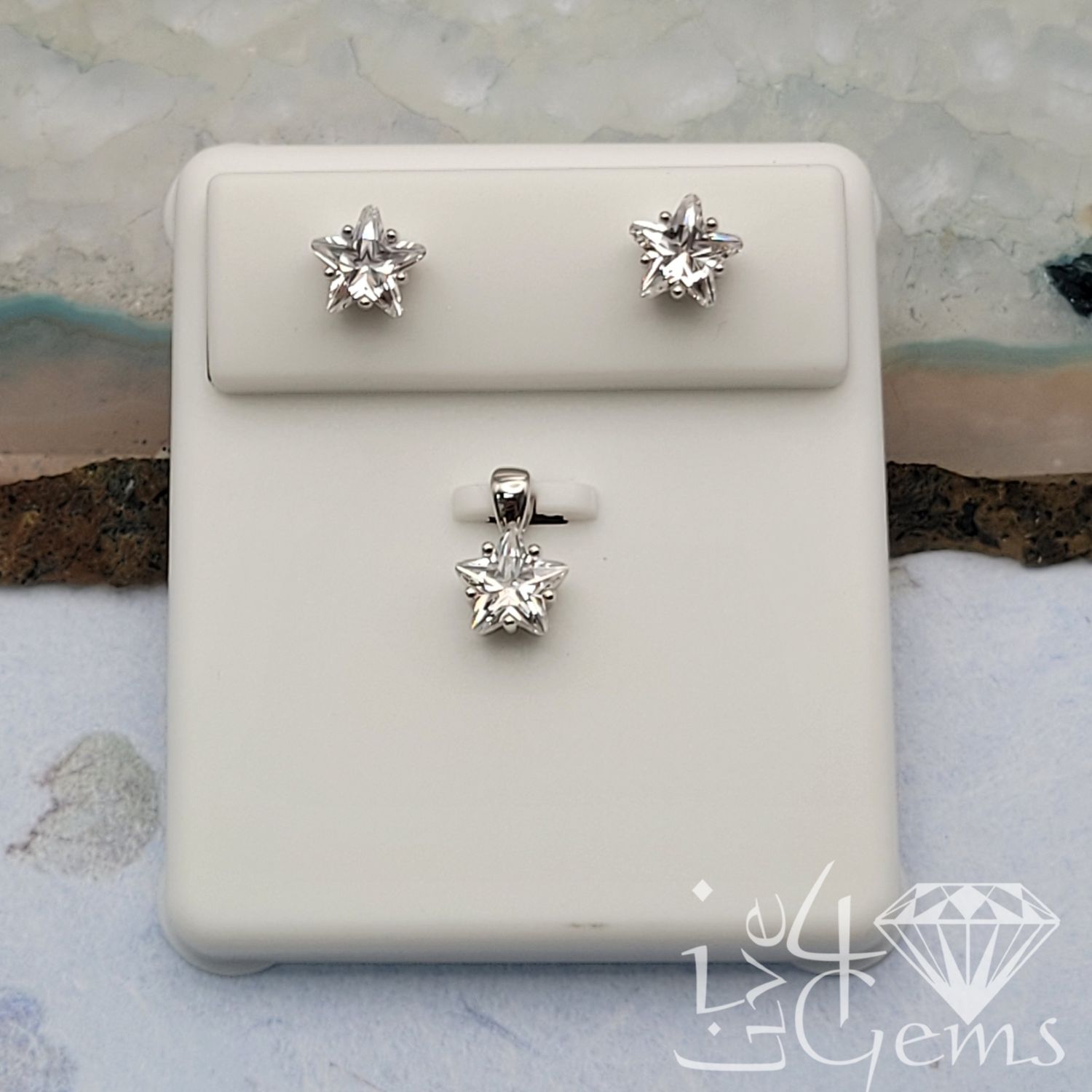 Silver Star 7mm CZ Earring and Pendant Set