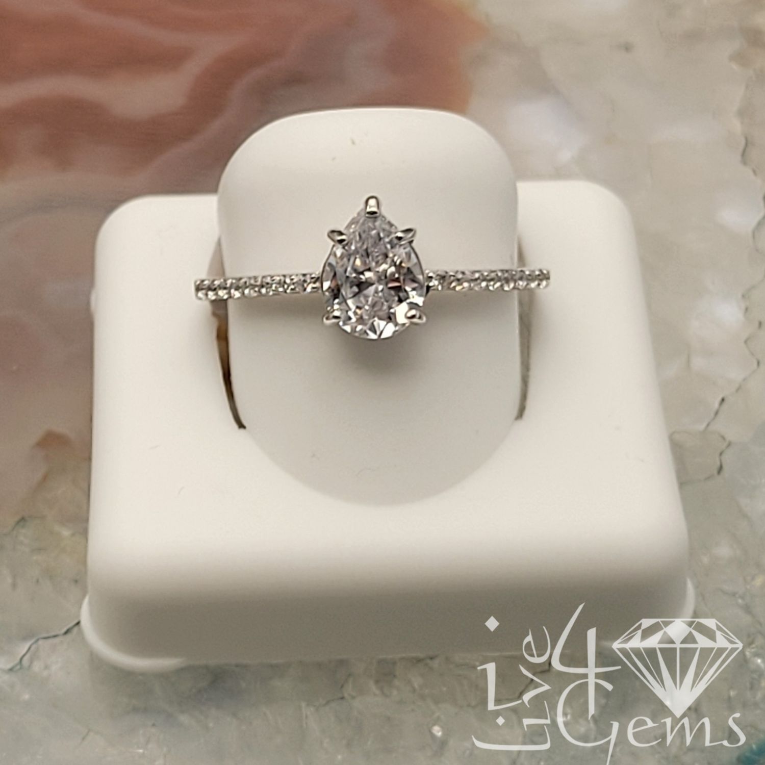 Silver Solitaire Pear CZ Ring S5