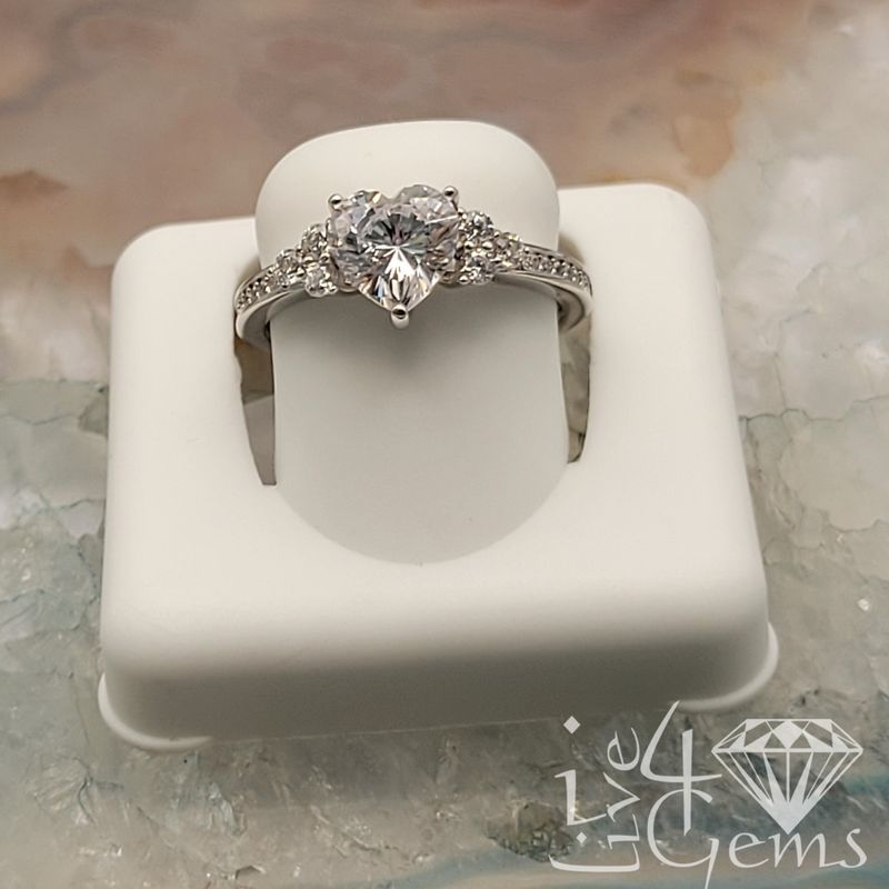 Silver Heart CZ with 2 Round Ring Size 6